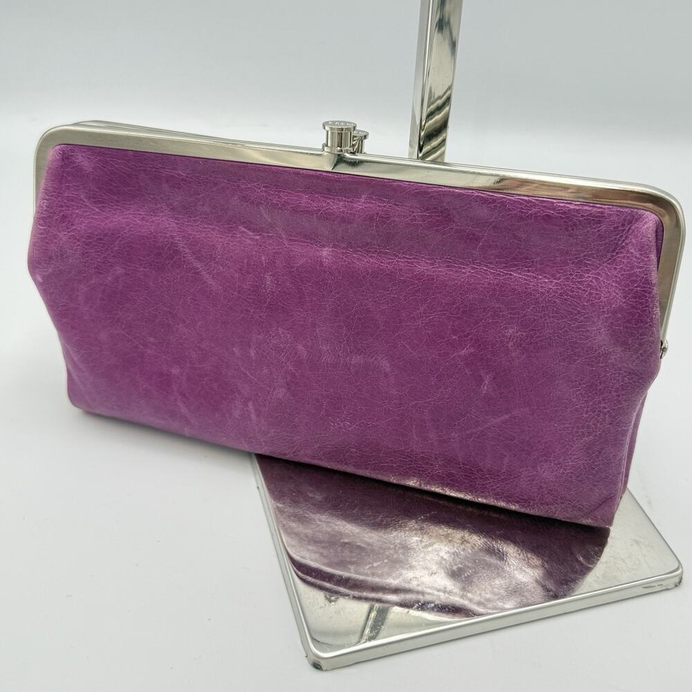Hobo International Lauren Purple Leather Double Kisslock Clutch Large Wallet